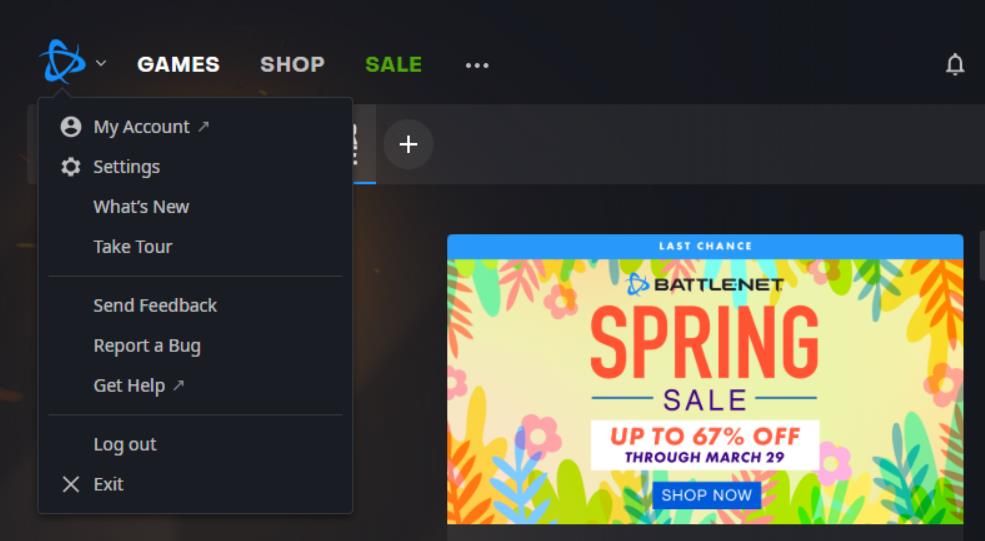 The Battle.net menu button 