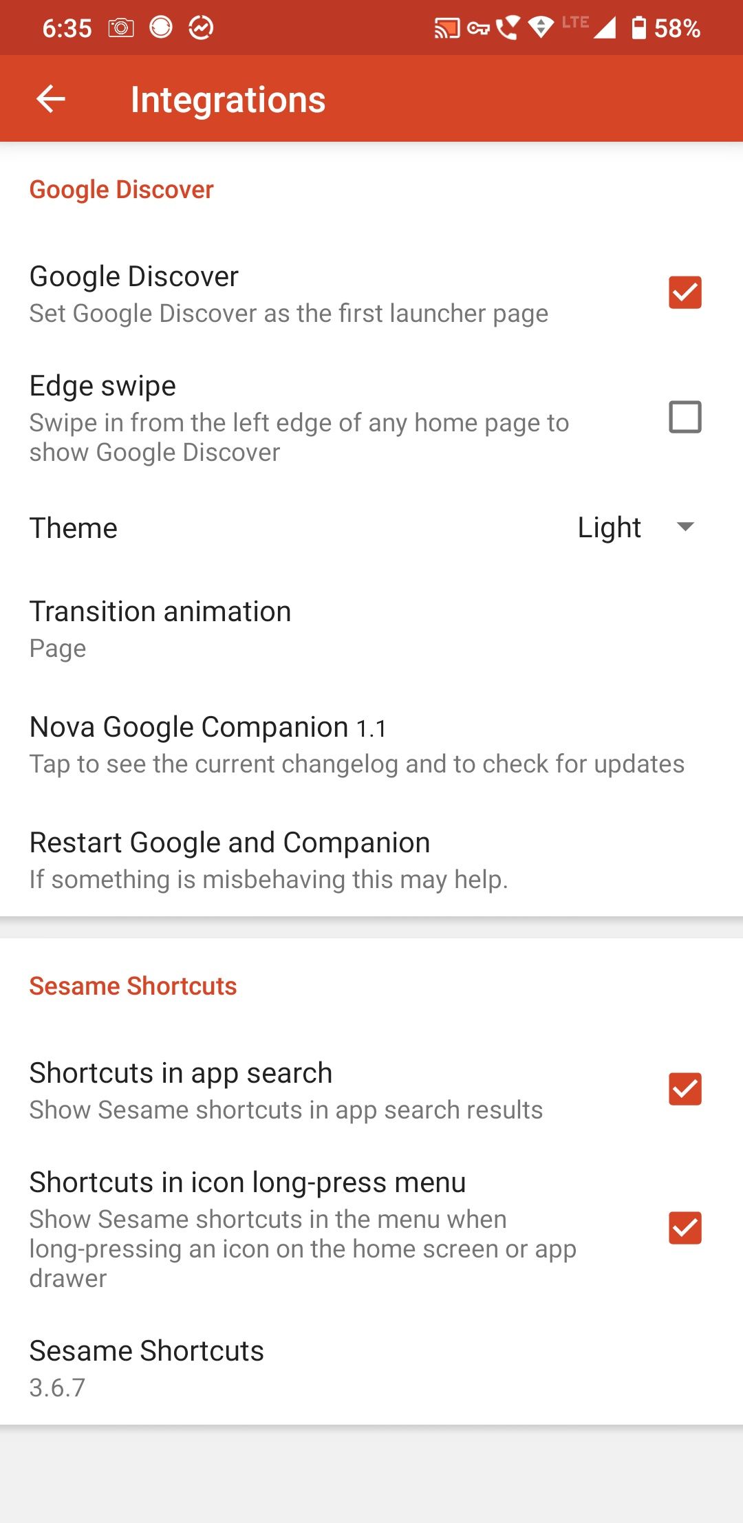 toggle google discover in nova settings