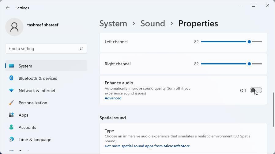 turn off enhance audio Windows 11
