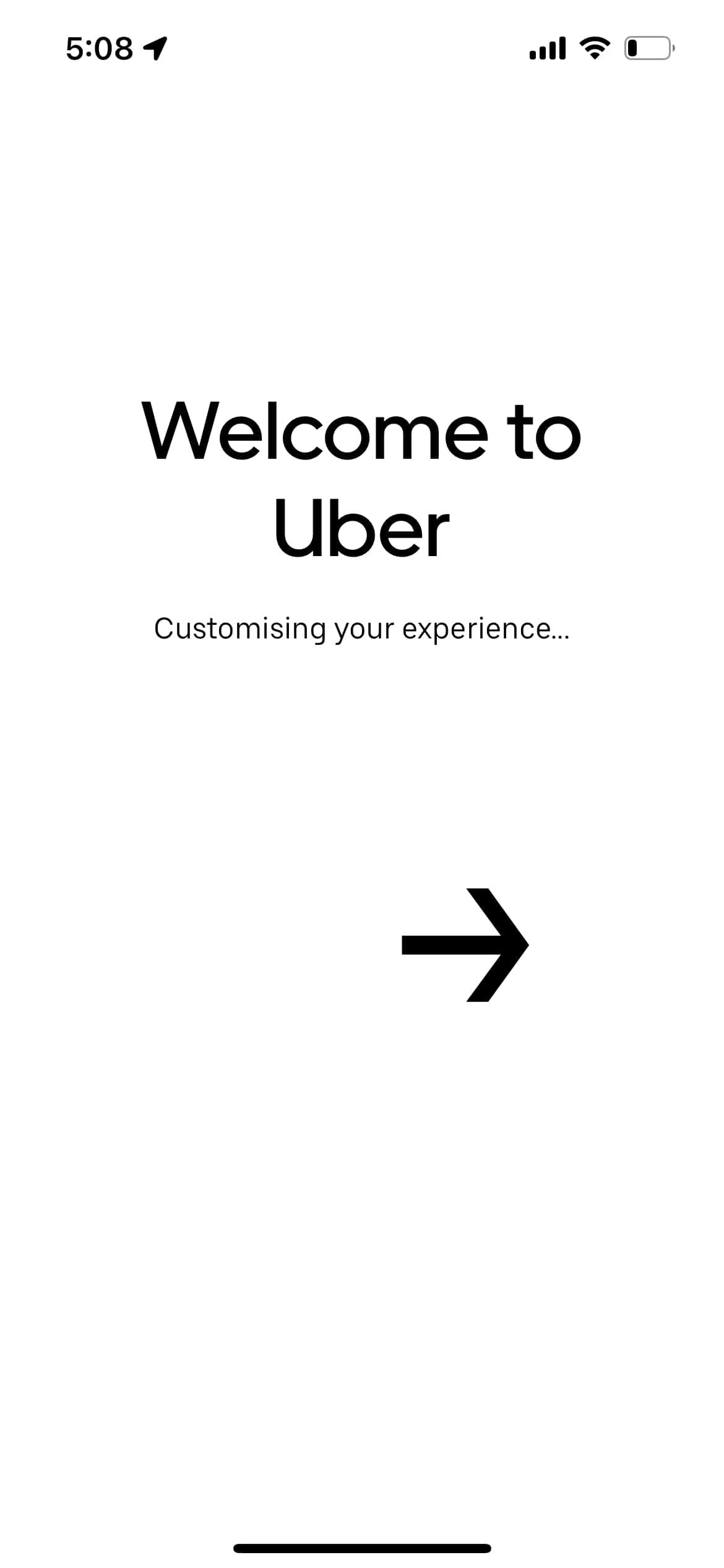 uber app welcome page
