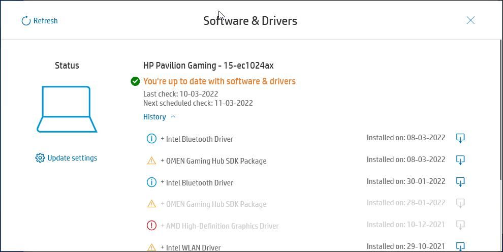 update audio device driver HP support assistant