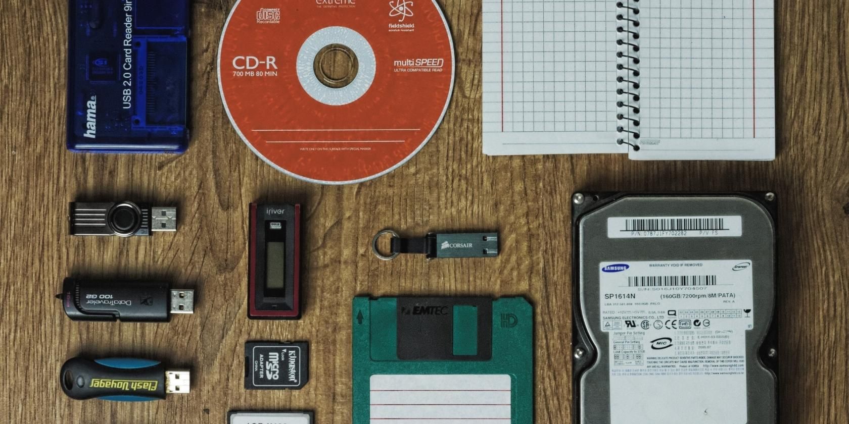 USB flash drive, memory card, CD, and hard drive