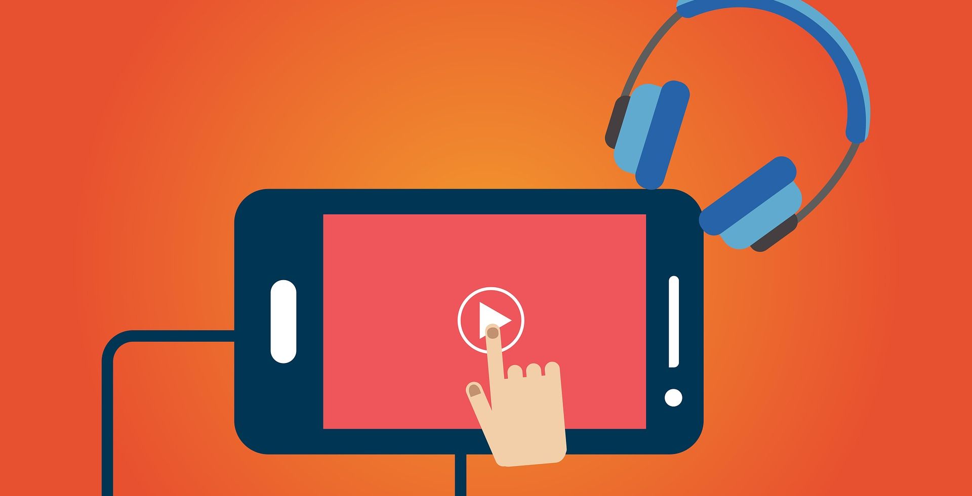 video on phone with headphones cartoon graphic