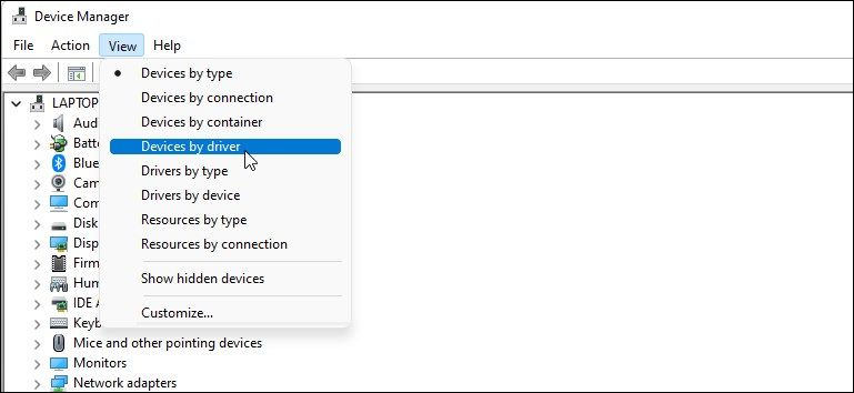 view devices by driver device manager