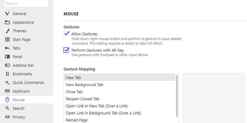 vivaldi mouse gesture settings