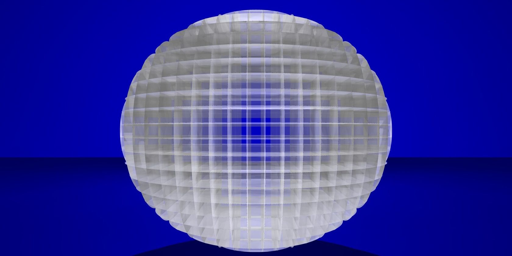 A translucent multi-faceted orb on a blue background