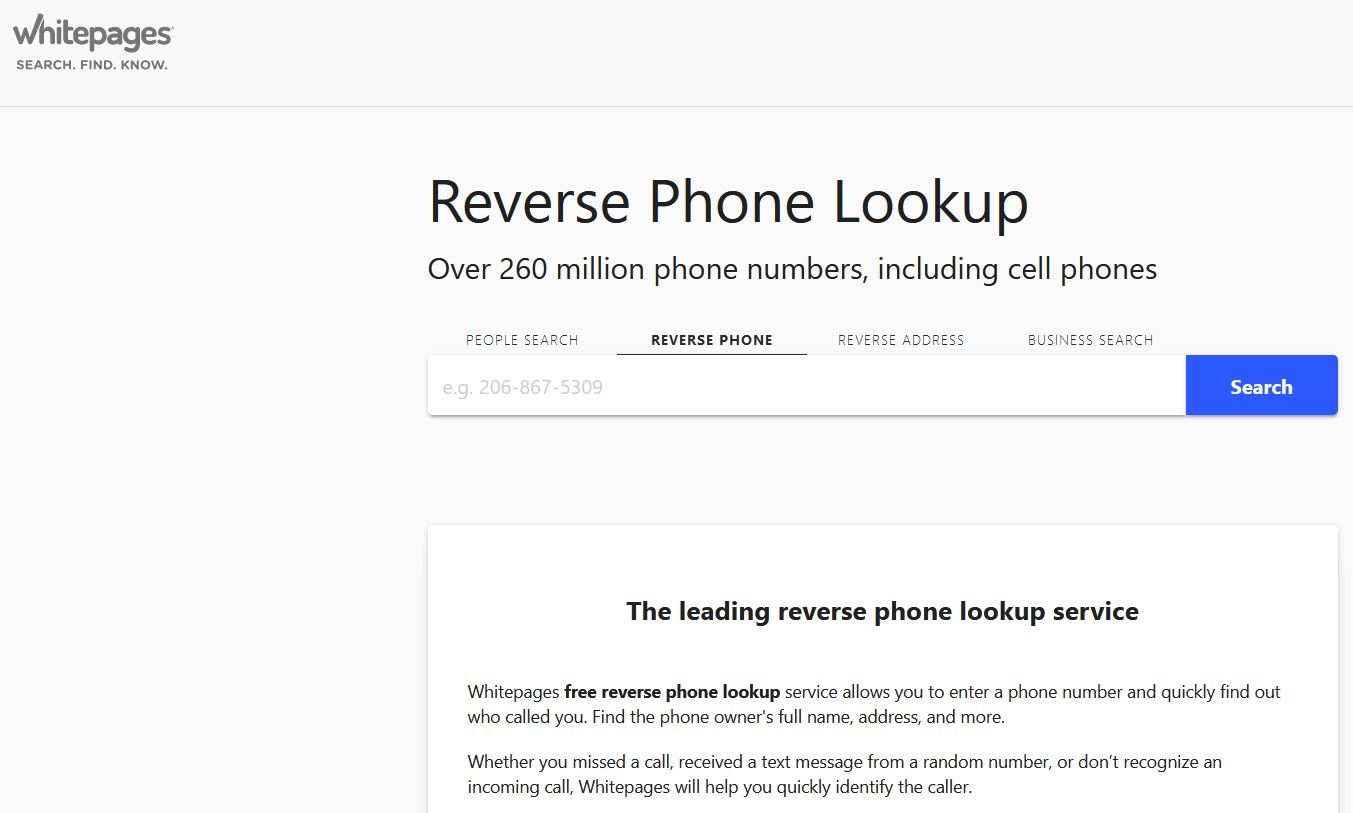 reverse phone lookup white pages