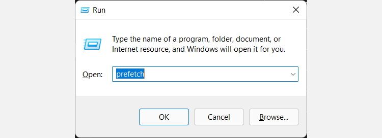 Opening Prefetch folder using Windows Run.