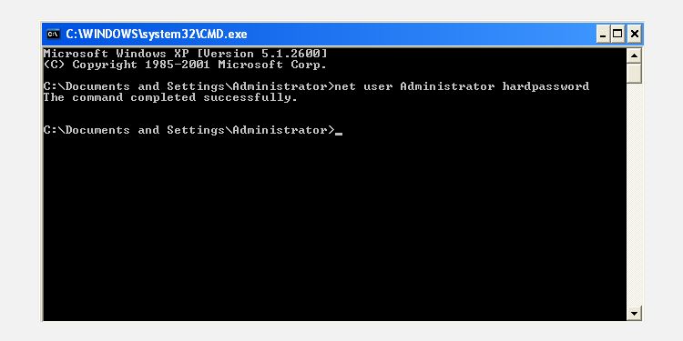 windows xp command prompt change password screen