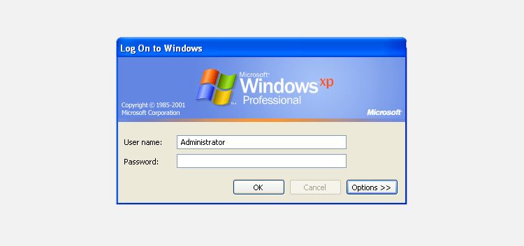 windows xp login screen admin