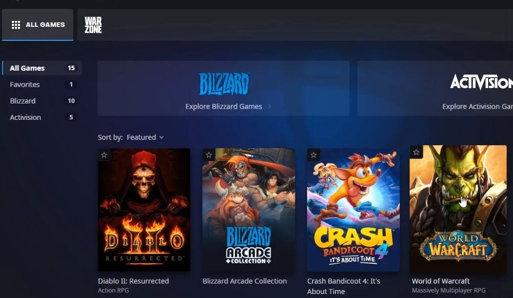 World of Warcraft in Battle.net games library