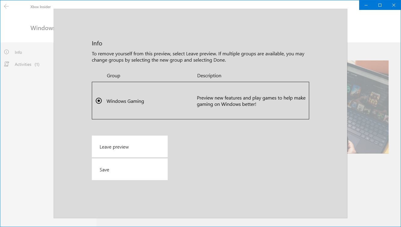 xbox insider app leave preview