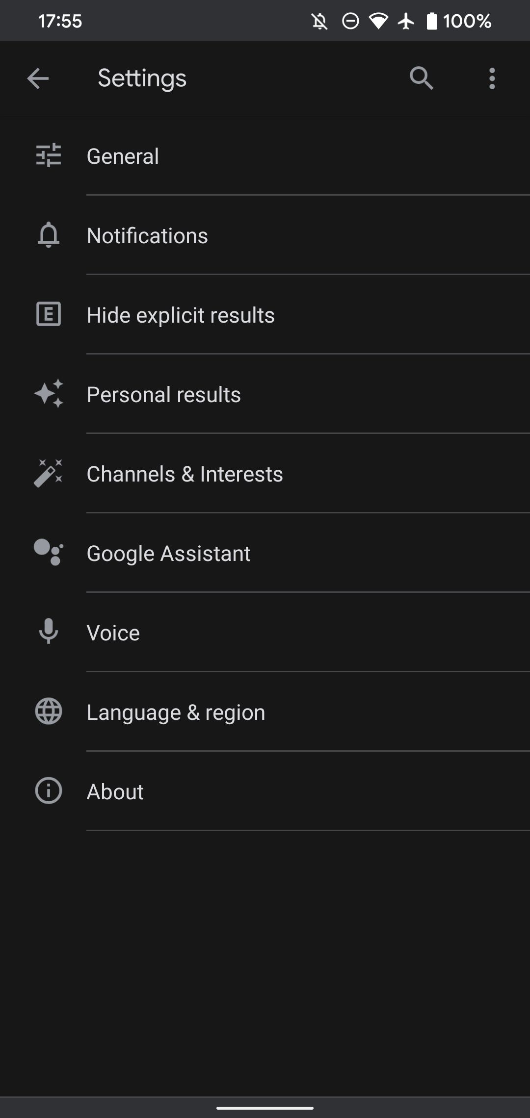 Google Assistant Options Select