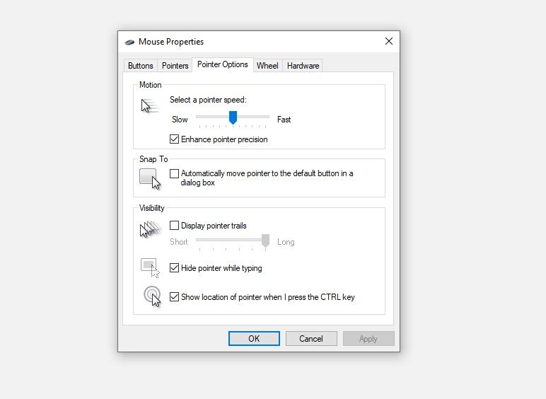 تغییر تنظیمات اشاره گر در ویژگی های ماوس در ویندوز 10