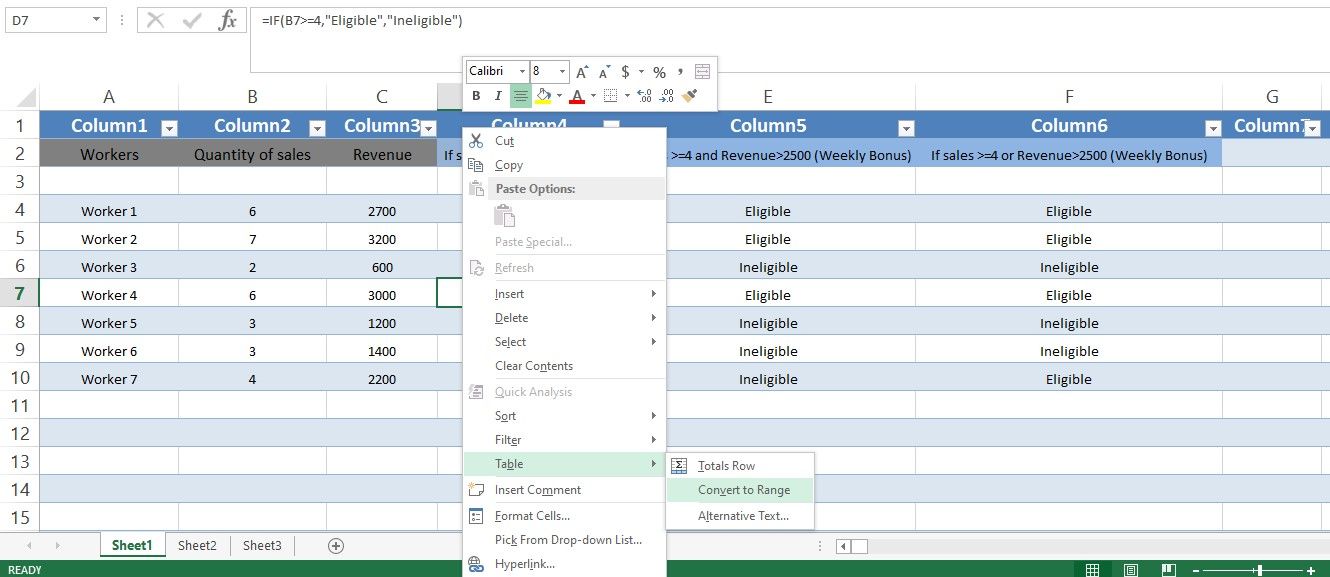 Converting a Table Into a Range in Microsoft Excel