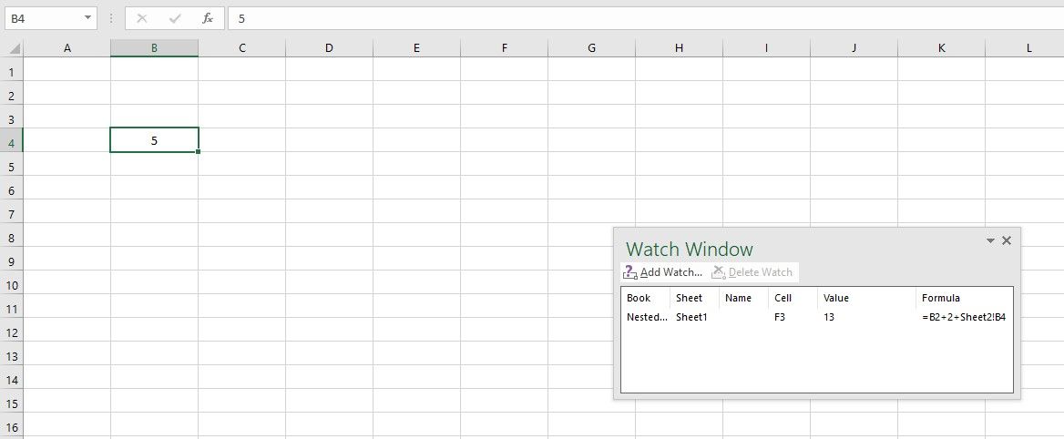 Value in Watch Window Changed After Changing Value in Cell in Sheet 2 of Microsoft Excel Workbook