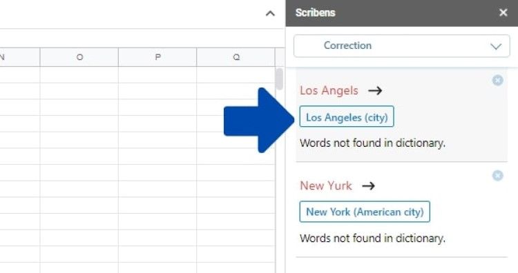 A screenshot showing how to use Scribens to Correct Spelling