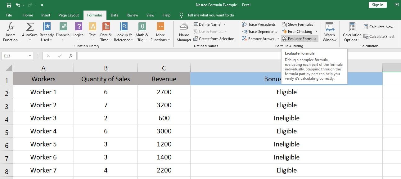 Evaluate Formula Option in Microsoft Excel in Microsoft Excel