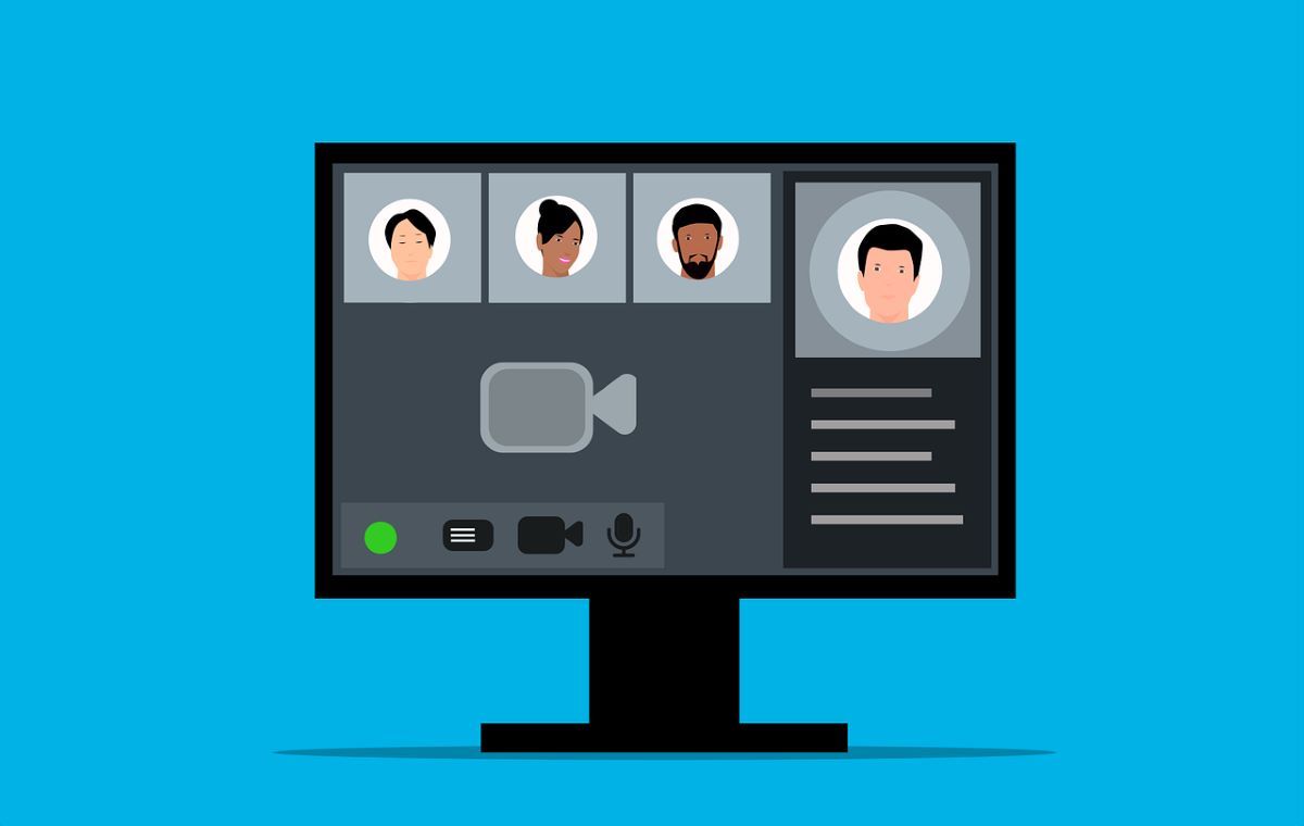 Illustration of Video Conference with Blue Background