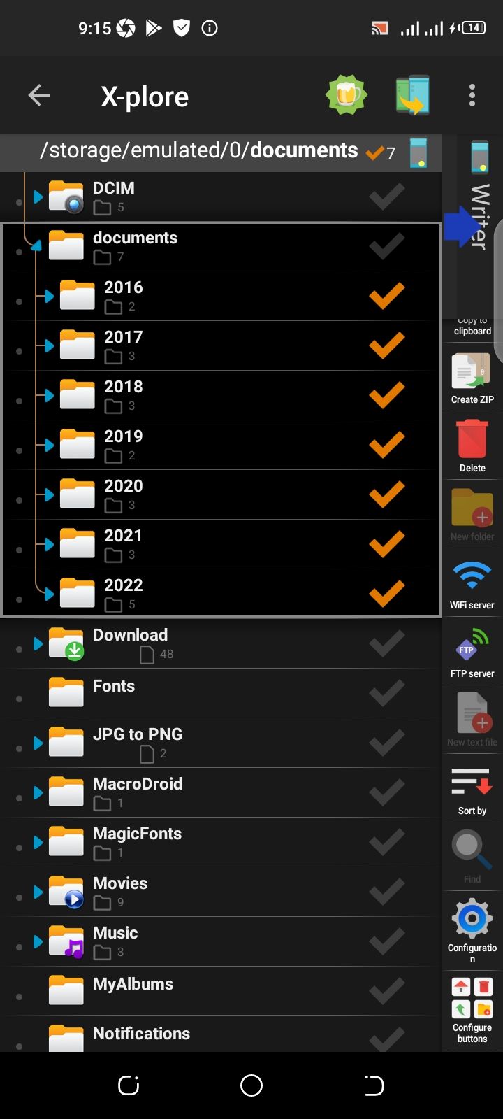 Organized folders on X-plore
