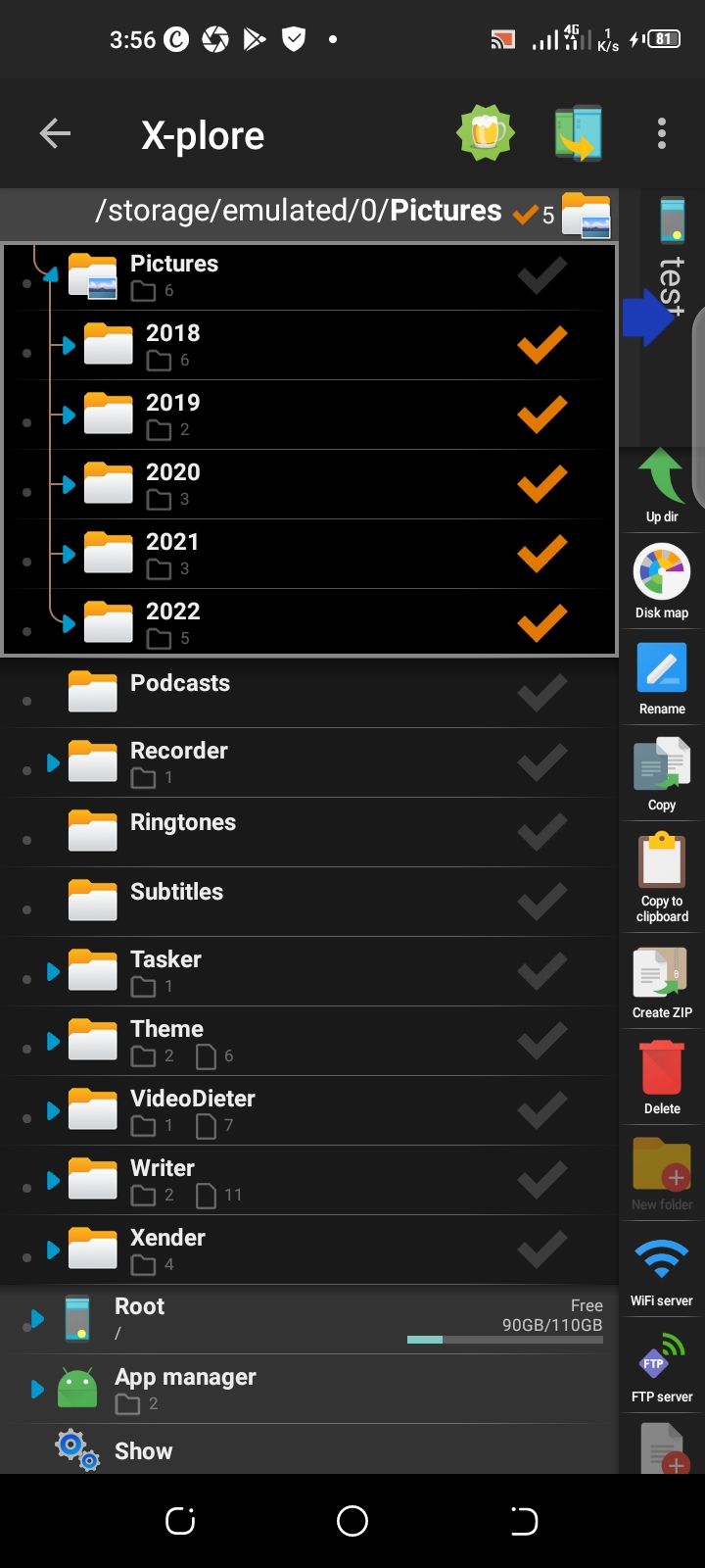 Screenshot of organized folders on X-plore app