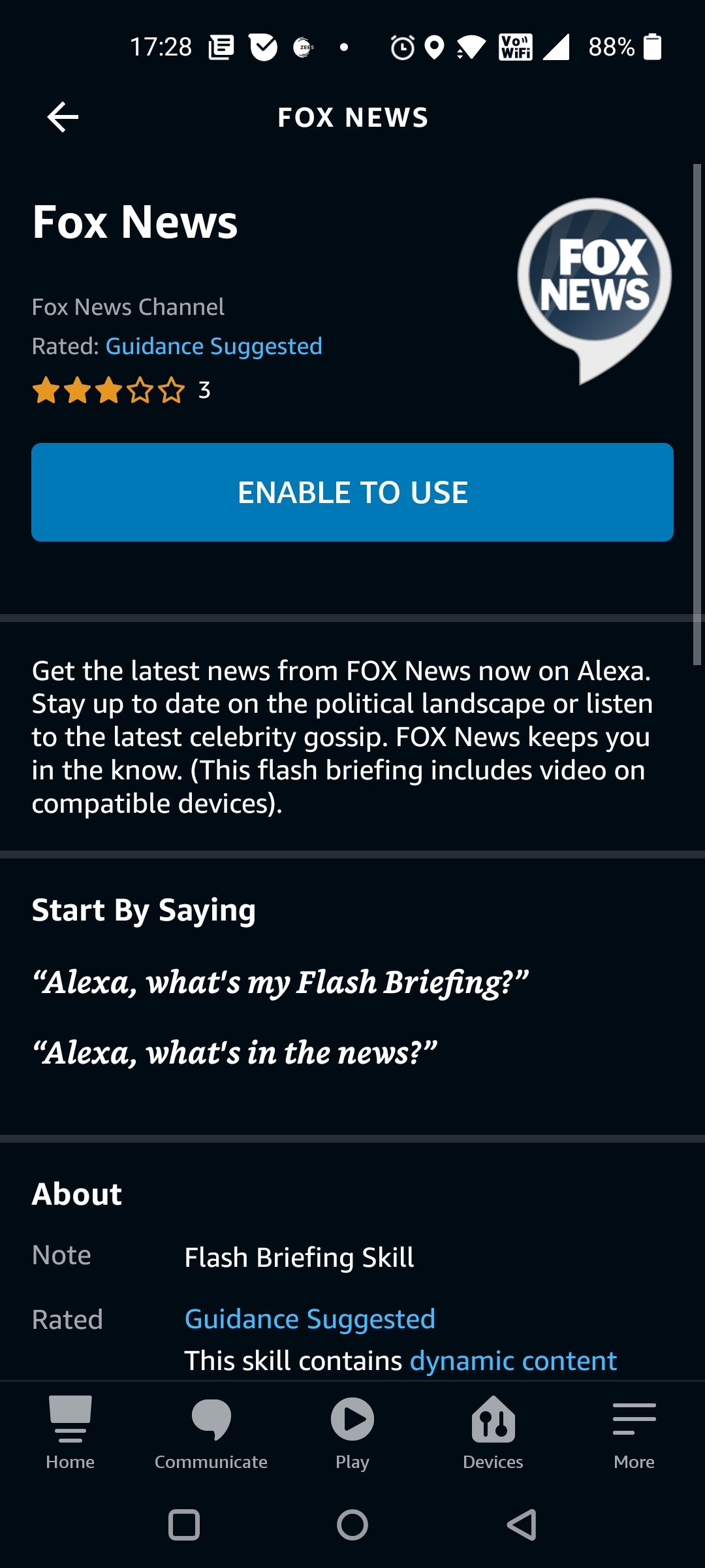 Tap Enable to Use to Add Flash Briefing