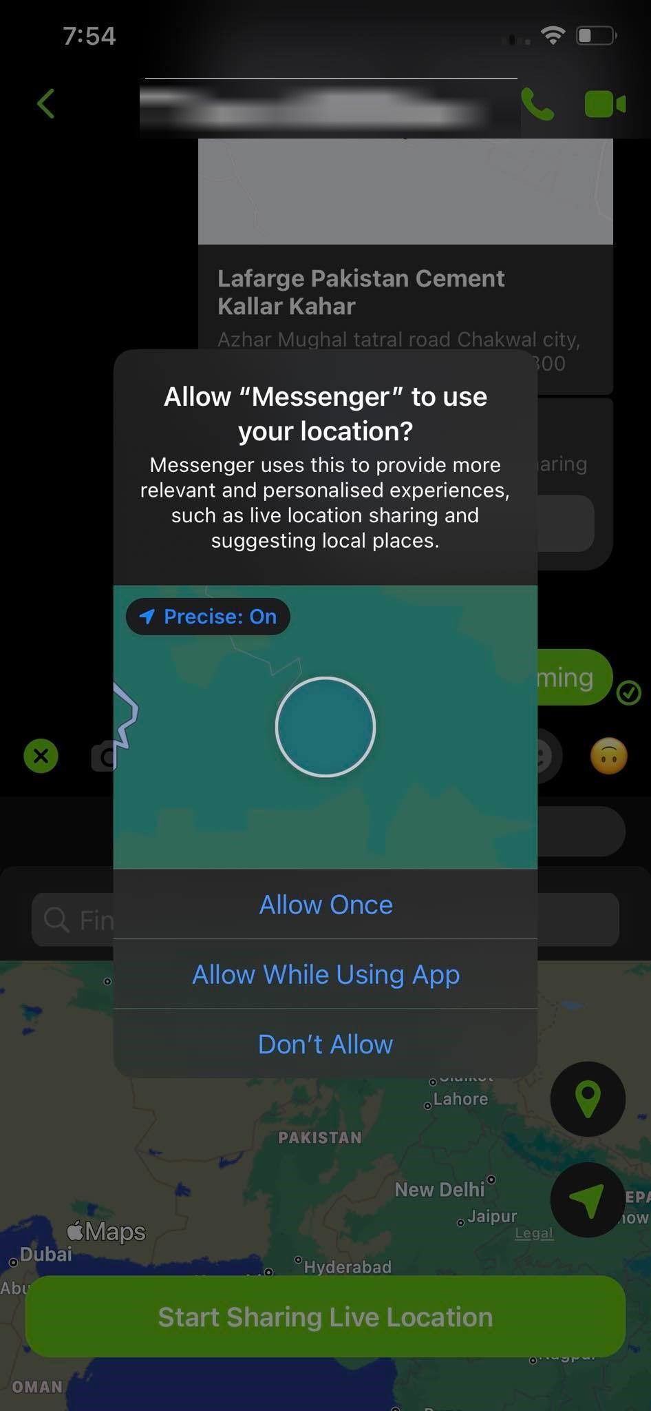 Permitting Facebook to Access Location in Facebook Messenger