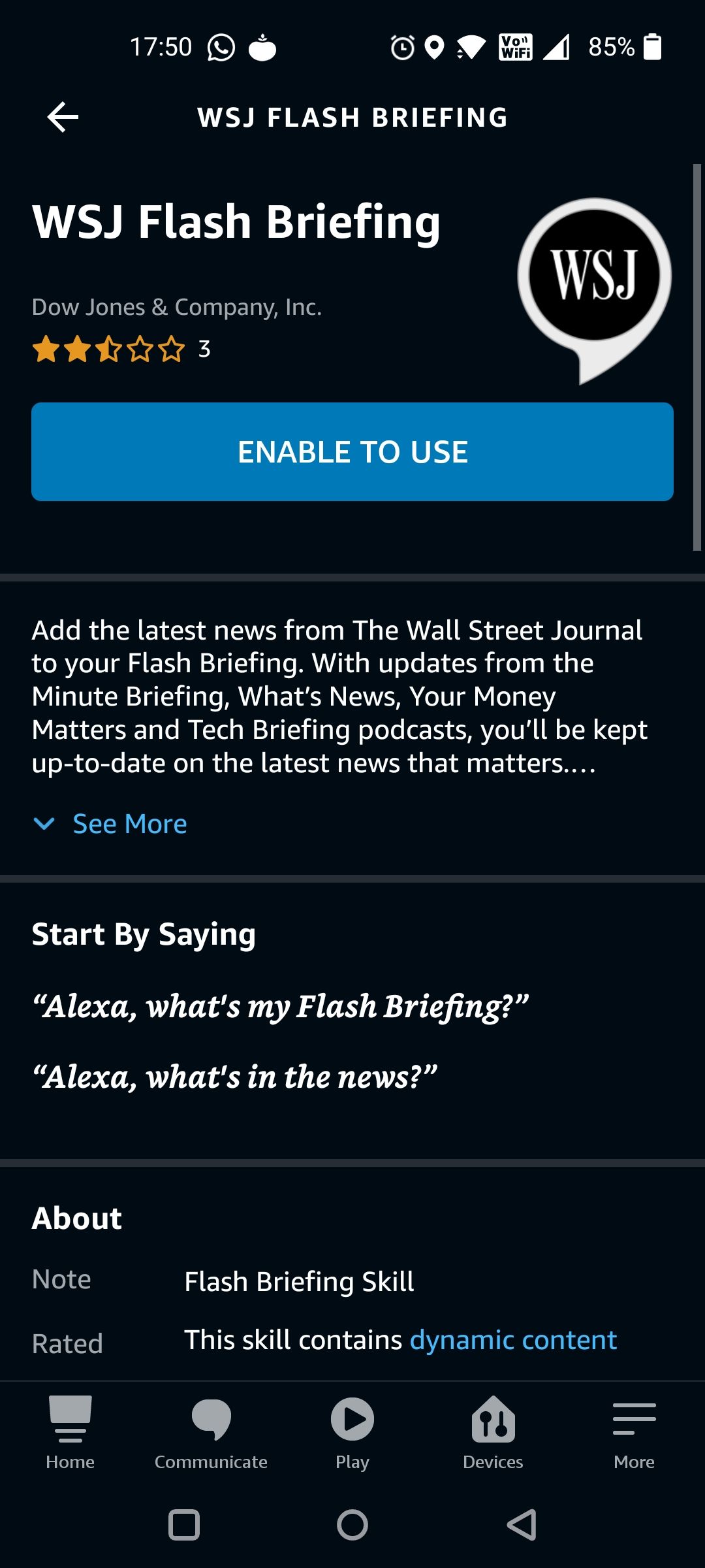 Tap Enable to Use for Wall Street Journal Briefing