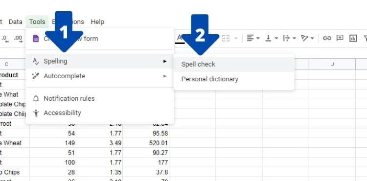 A screenshot showing how to access the Spell Check Menu