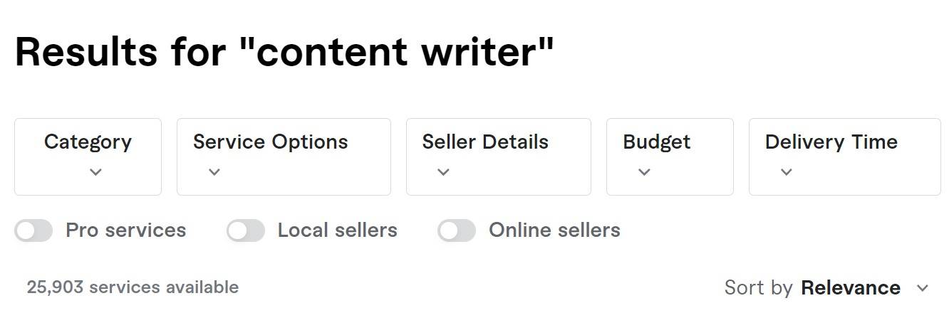 Checking the Number of Content Writer Services on Fiverr