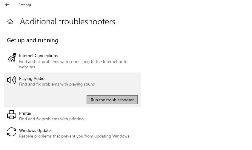 Running Audio Troubleshooter in Windows Settings App