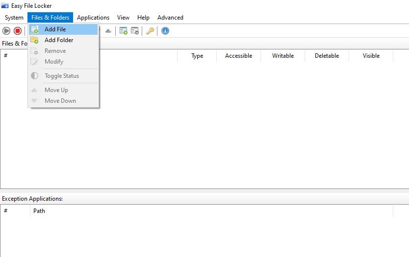 افزودن یک فایل برای قفل کردن در نرم افزار Easy File Locker