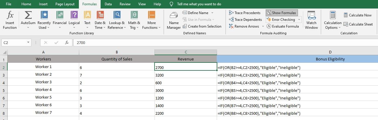 Show Formulas Feature Displaying All the Formulas in Microsoft Excel Sheet