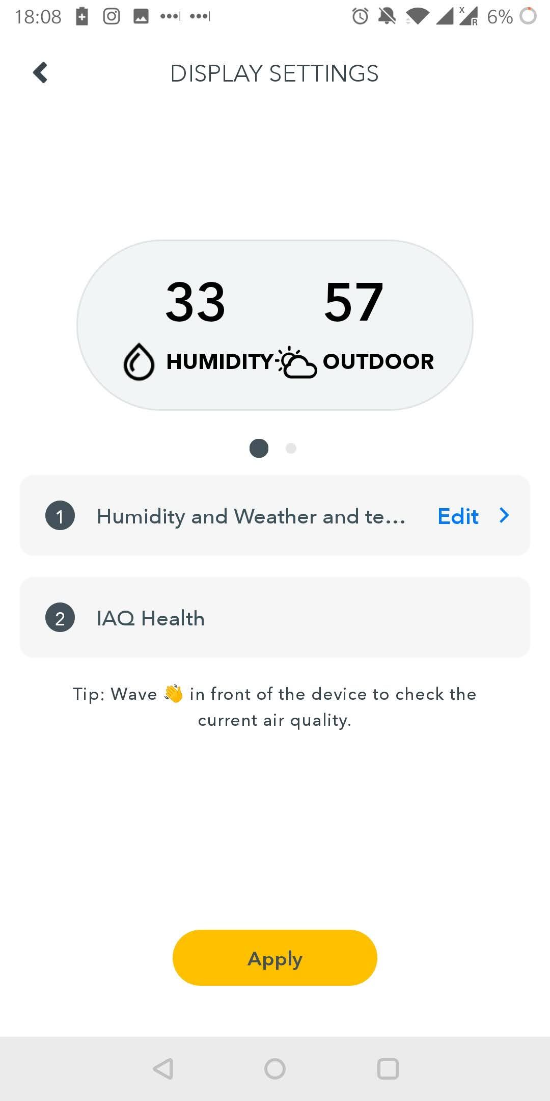 Airthings View Pollution App Display Settings Humidty and Weather