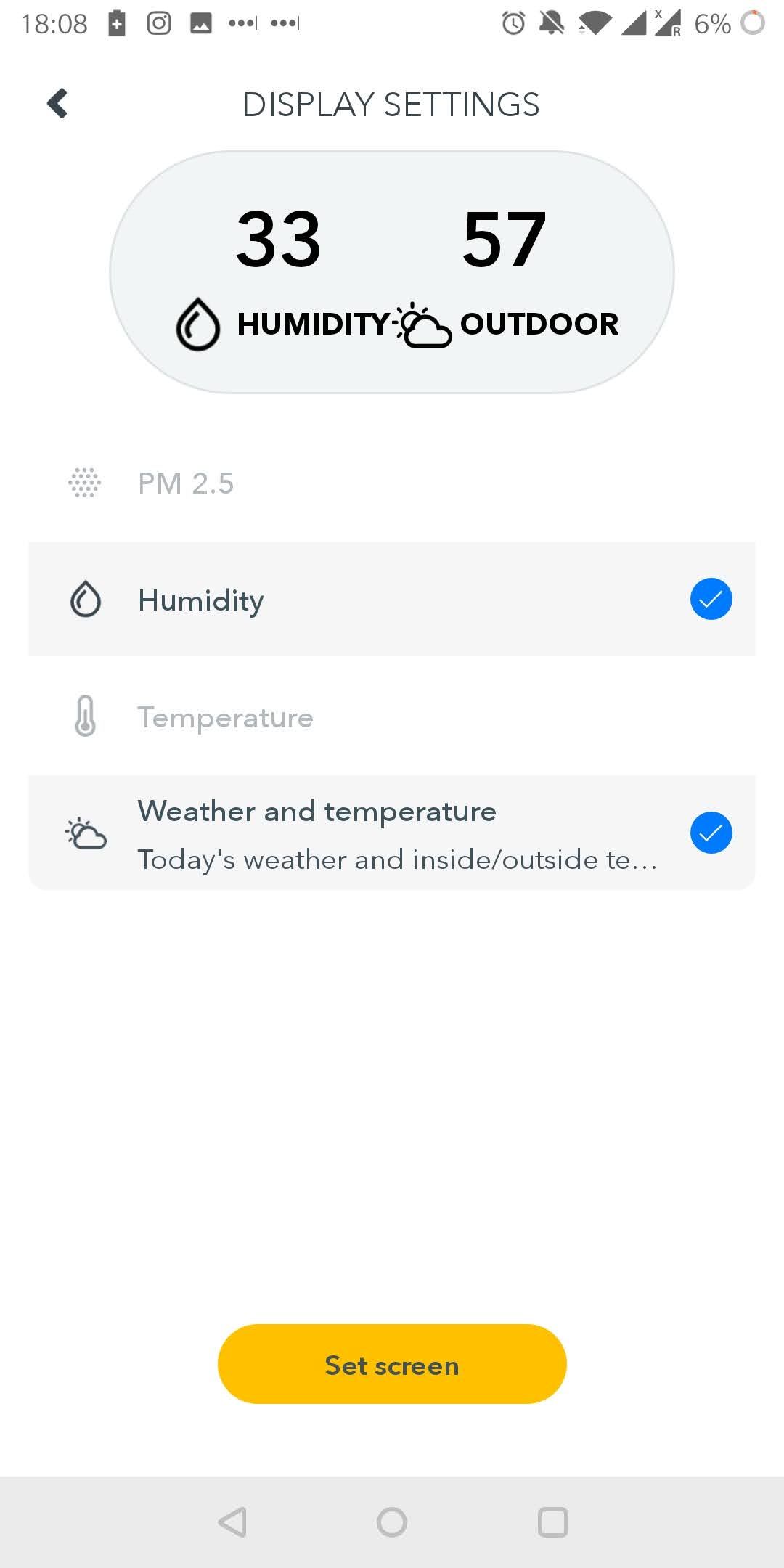 Airthings View Pollution App Display Settings