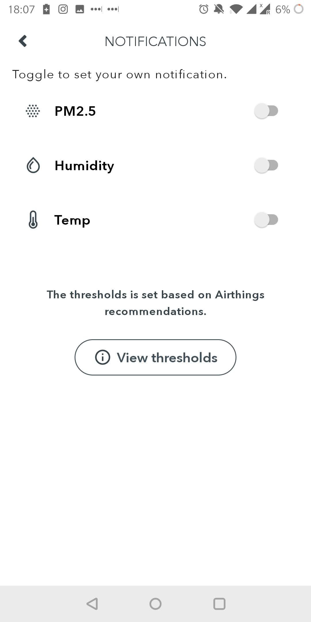 Airthings View Pollution App Notifications Settings