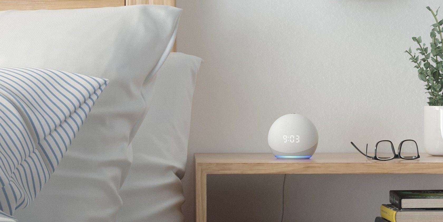Amazon Echo Dot on Bedside Table