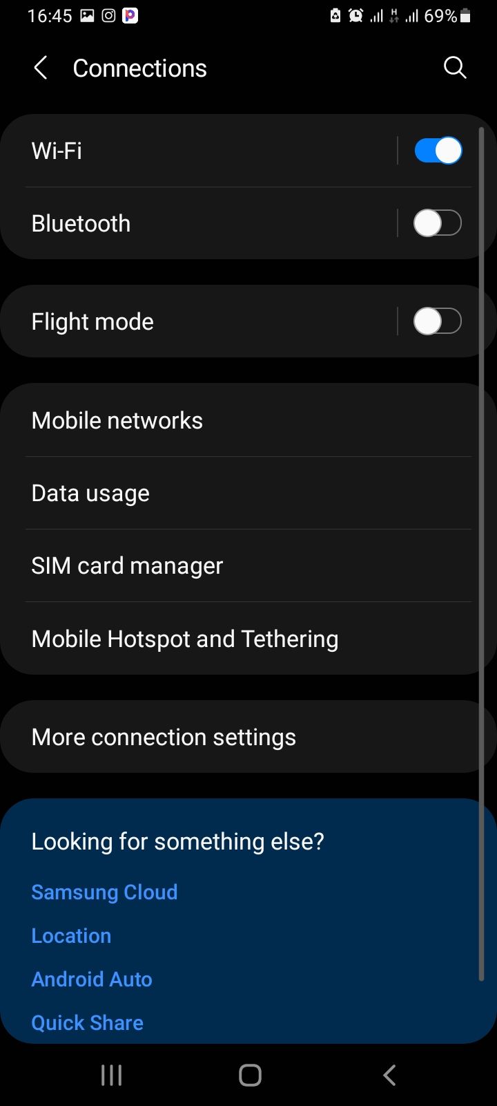 Android connections menu
