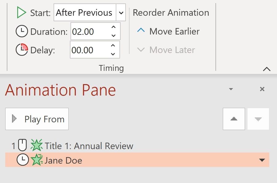 Selecting the duration and delay of an animation 