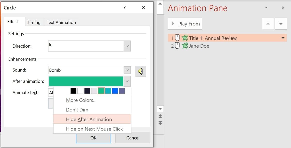 Adding after effects to the Animation Pane