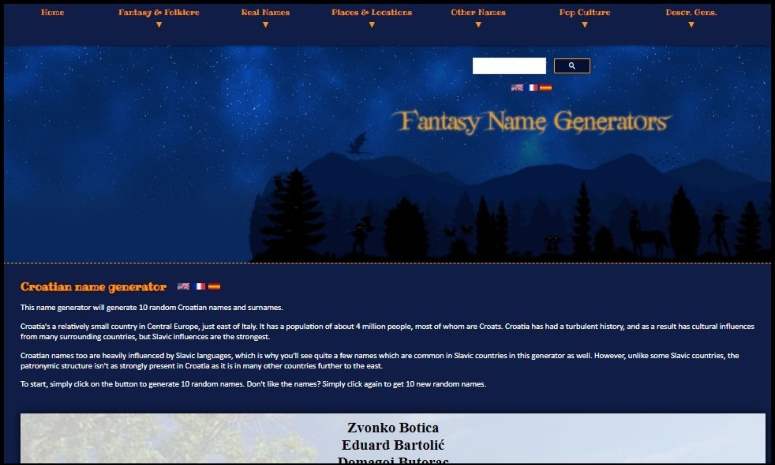 Screen name generator in Fantasy name generator