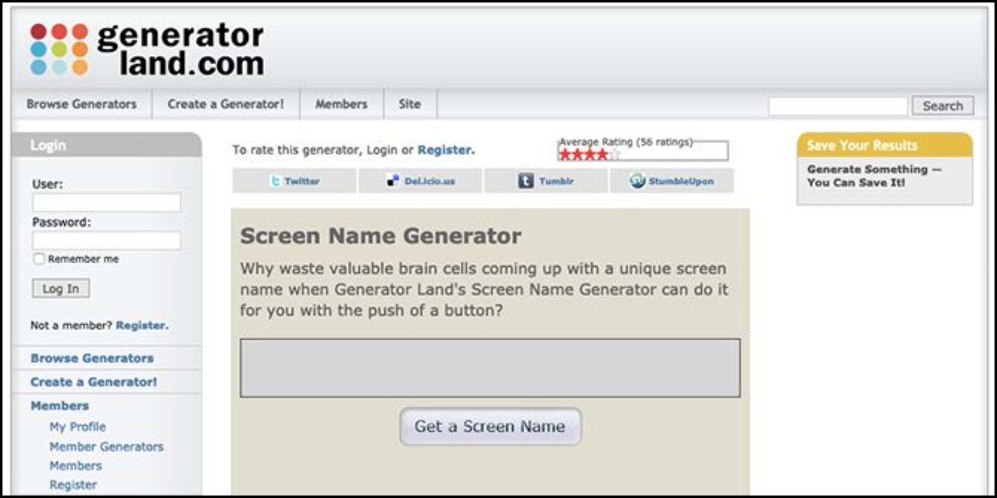 Screen name generator in Generator Land website