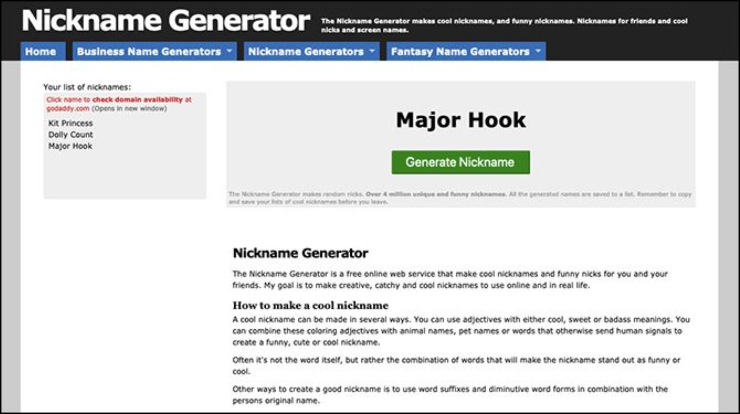 Screen name generator in Nickname generator
