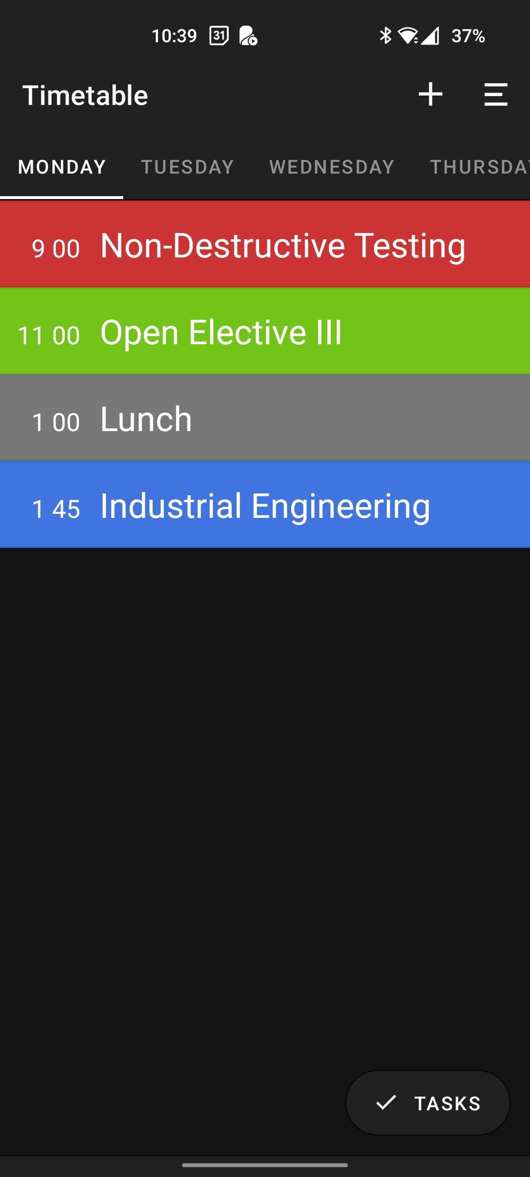 Class Timetable with a list of classes