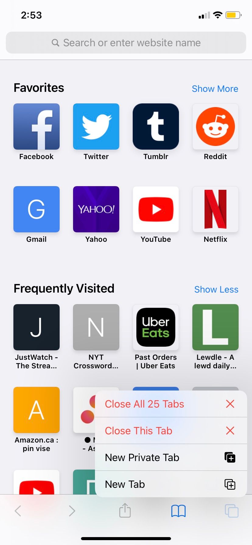 Close All Tabs menu visible in Safari on iPhone