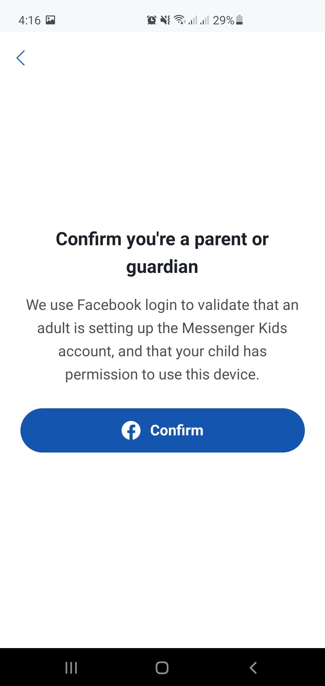 Confirm you're a parent on Messenger Kids