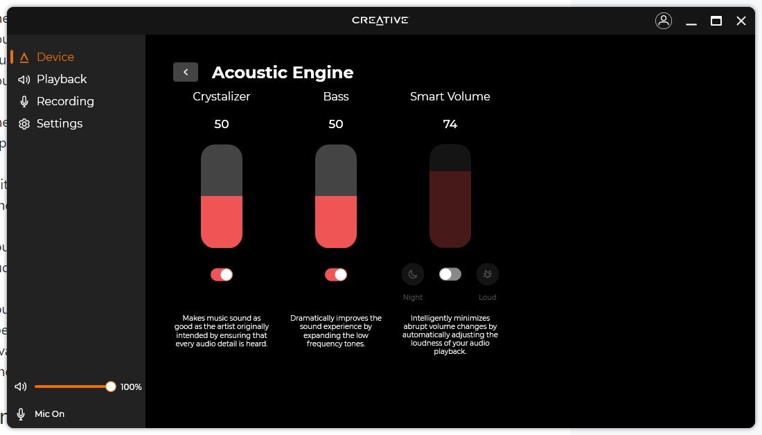 Creative App T60 speakers acoustic engine