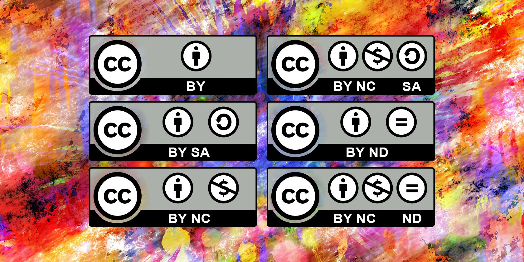 Creative Commons licenses superimposed over an abstract artwork