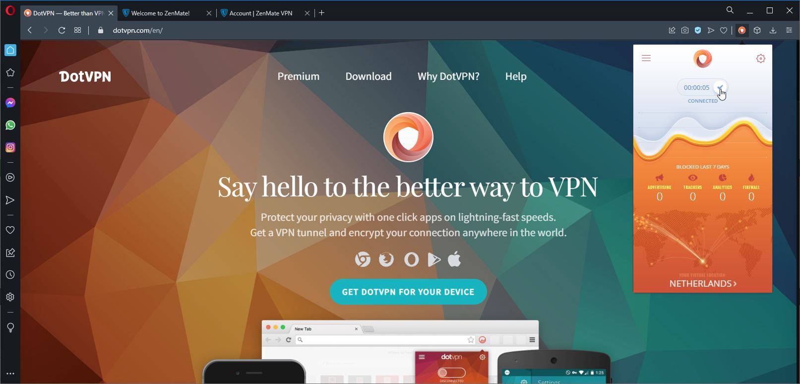 تصویری از افزونه VPN DotVPN در حال استفاده