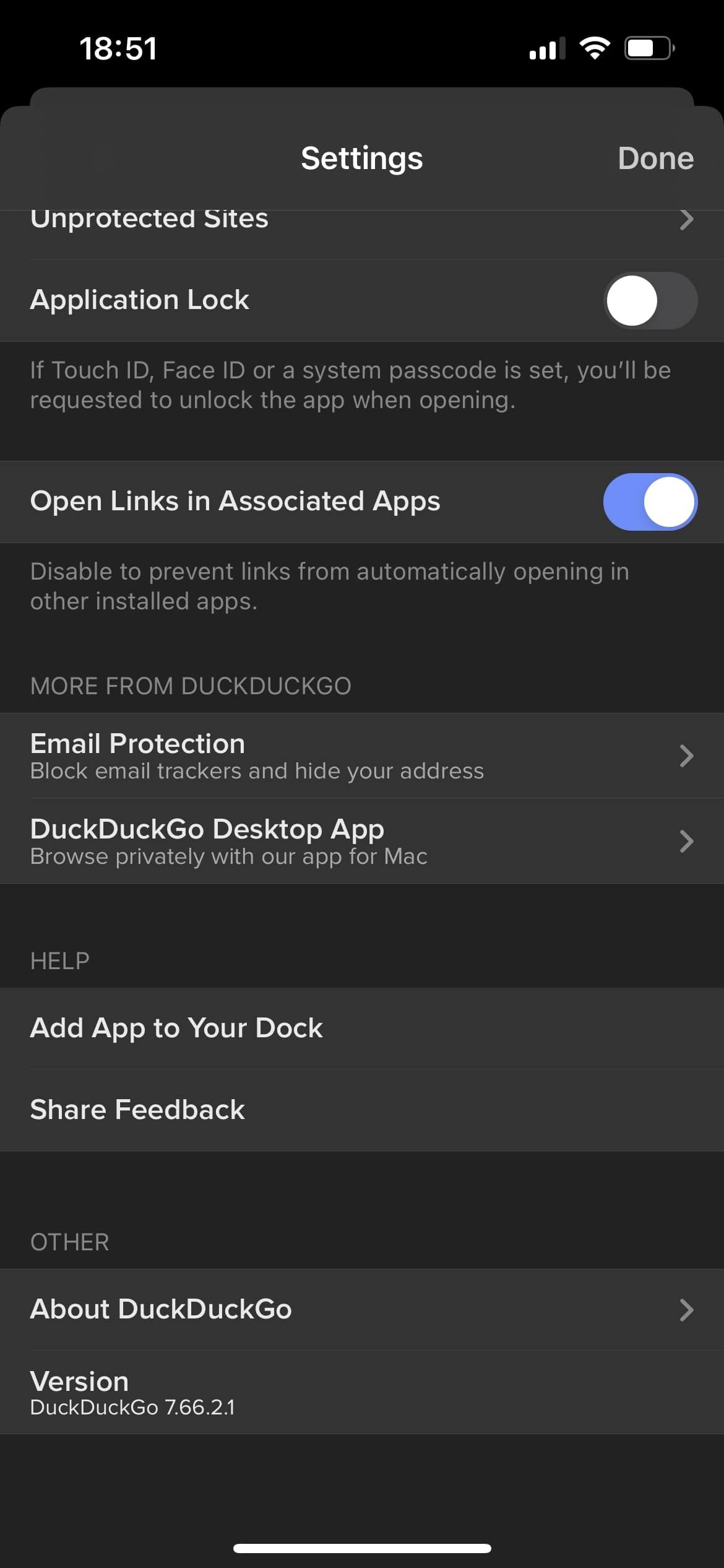 DuckDuckGo IOS browser settings